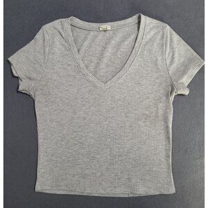Cropped Ribbed V Neck Gray Knit Top destined sz M